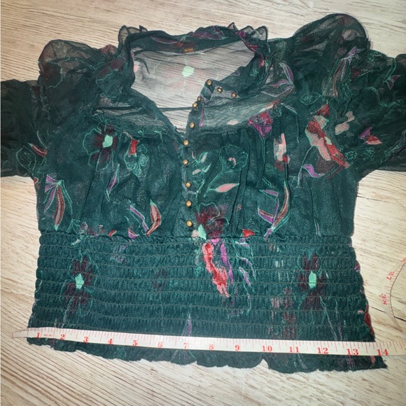 Free People Time For Shine Sheer Floral Ruffle long Sleeve Crop Top XS - Picture 9 of 14